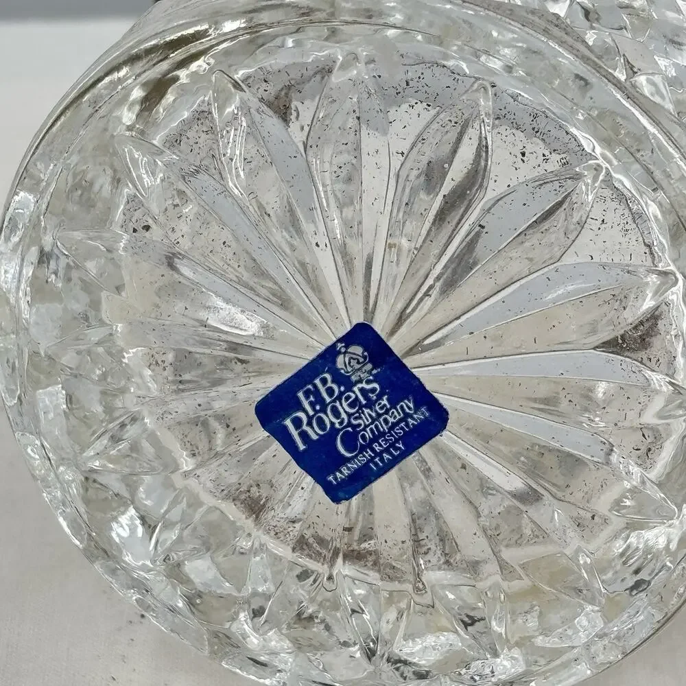 Vtg FB Rogers Silver Co Italy Cut Glass Mini Ice Bucket Barware 4